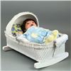 Image 1 : Lee Middleton Doll Company Boy Doll with Wicker Rocking Bassinet