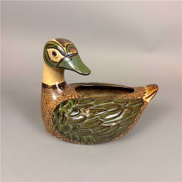 Carlos Villanueva Signed Tonala Mexican Pottery Duck Planter