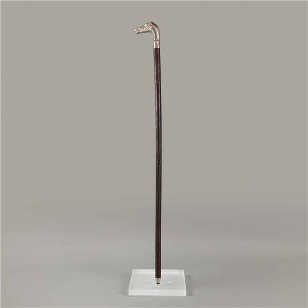 Cane with Figural Horse Handle and Reptile Skin Wrapped Shaft
