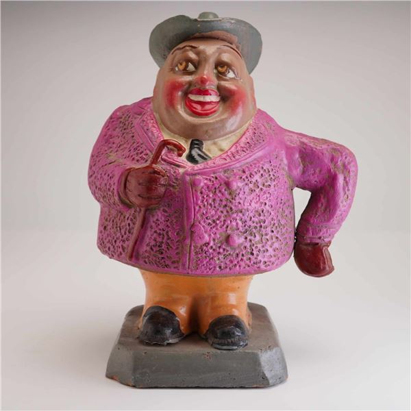 Vintage Folk Art Painted Ceramic Still Coin Bank Depicting a Dapper Gentleman