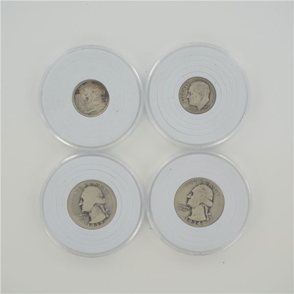 4pc Collection of US 90% Silver Dimes and Quarters