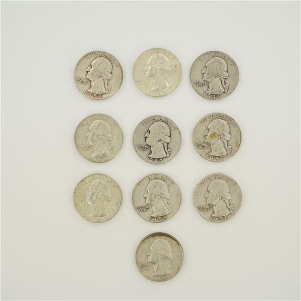 10pc Pre-1964 U.S. 90% Silver Washington Quarters