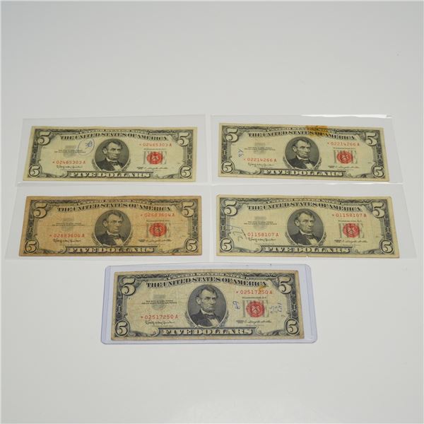 Five 1963 US Five Dollars Red Seal Star Notes