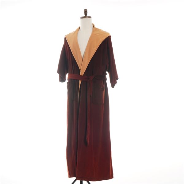 Vintage Manhattan Brand Made in America One Size Fits All Open Front Lounge Robe Burgundy and Beige 