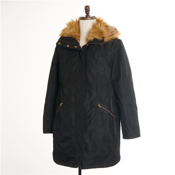 Ted Baker London Black Parka Coat with Faux Fur Hood Size 4