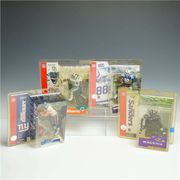 4pc McFarlane Toys NFL Figurines in Boxes featuring Ricky Williams, Marvin Harrison, Jeremy Shockey,