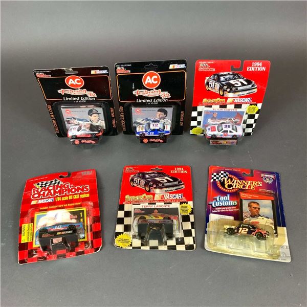 Six Racing Champions & Winner's Circle Vintage Die-Cast Models with Collectors Cards