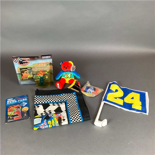 Six Vintage Jeff Gordon #24 NASCAR Memorabilia and Collectibles Including Winner's Circle Figure and