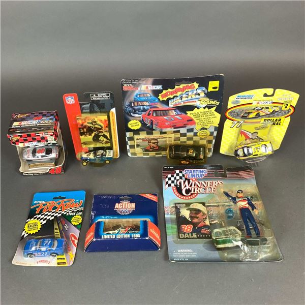 Lot of Seven NASCAR Model Cars and Assorted Sports-Themed Die-Cast Collectibles