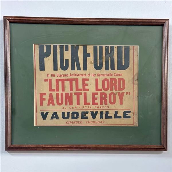 Original Framed Mary Pickford Little Lord Fauntleroy Movie Advertisement