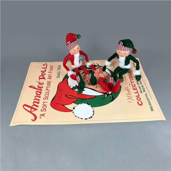 3pc Annalee Dolls Grouping Including Two Large Christmas Dolls and Signed Promotional Poster