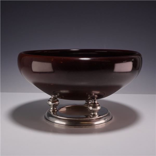 Hallmark Silversmiths Mid-Century Mahogany and Sterling Silver Footed Salad Bowl