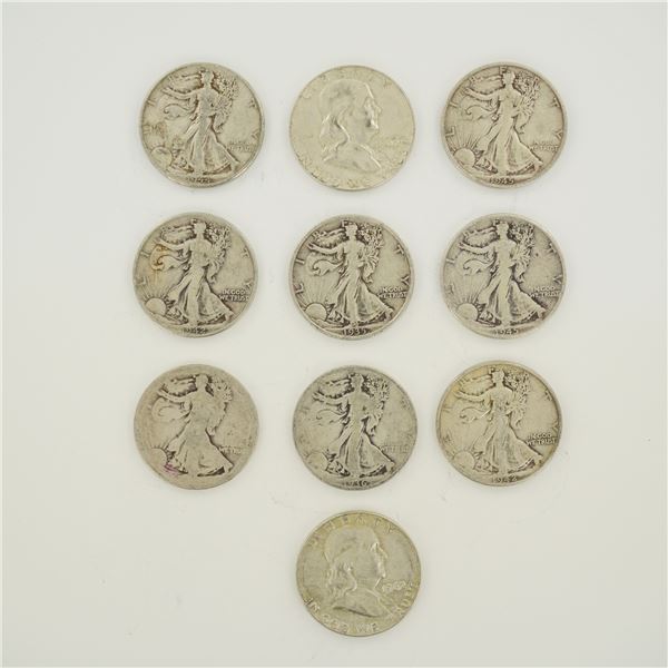 A Collection of US 90% Silver Half Dollars, Mixed Date Bag of Coins