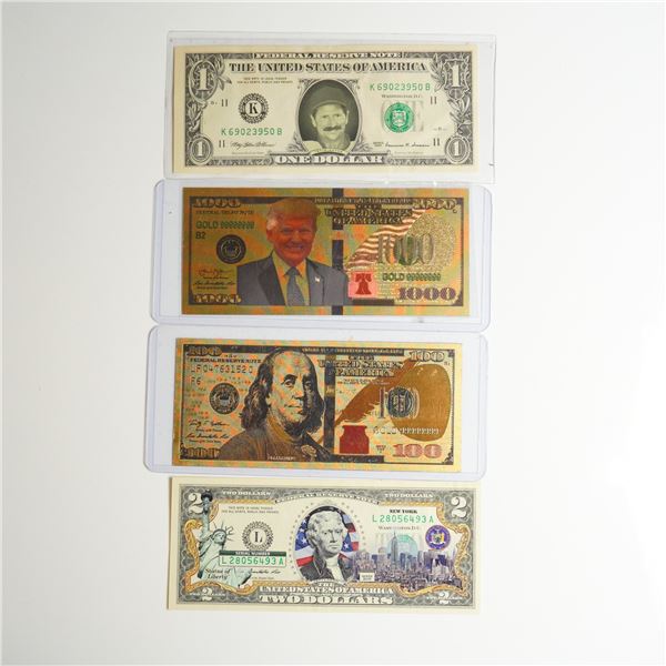 Four Modified US Banknotes and Novelty Bills