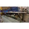 Image 2 : 1/4" THICK TOP LARGE METAL SHOP TABLE APPROX 18' 10"L X 4'D X 3'H WITH MOUNTED POWER OUTLET,