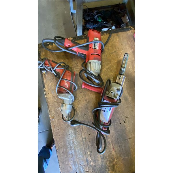 GROUP OF 3 MILWAUKEE POWER TOOLS- BANDFILE, SHEAR & IMPACT WRENCH