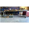 Image 1 : METAL FRAMED WOOD TOP LARGE MOBILE SHOP TABLE APPROX 8'L X 4'D X 2' 11"H