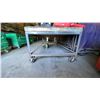 Image 2 : METAL FRAMED WOOD TOP LARGE MOBILE SHOP TABLE APPROX 8'L X 4'D X 2' 11"H