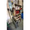 Image 3 : WHITE WOODEN BOOKSHELF WITH ASSORTED SHOP CONTENT- PARTS, HARDWARE, SPRAY PAINT & MORE
