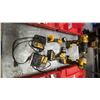 Image 1 : GROUP OF 4 DEWALT 20V CORDLESS POWER TOOLS- 2 DRILLS, 1 IMPACT DRILL, WORK LIGHT WITH 2 CHARGERS &