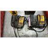 Image 3 : GROUP OF 4 DEWALT 20V CORDLESS POWER TOOLS- 2 DRILLS, 1 IMPACT DRILL, WORK LIGHT WITH 2 CHARGERS &