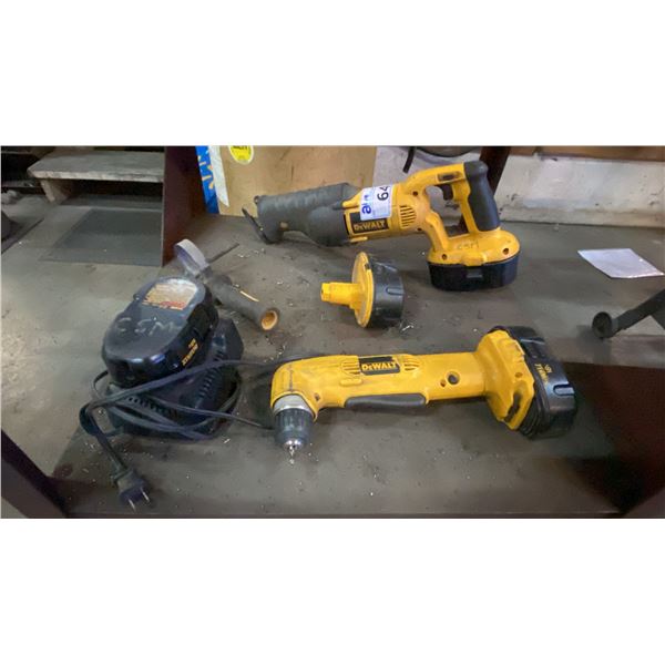 DEWALT 18V CORDLESS RIGHT ANGLE DRILL & RECIPROCATING SAW WITH 4 BATTERIES, 1 CHARGER