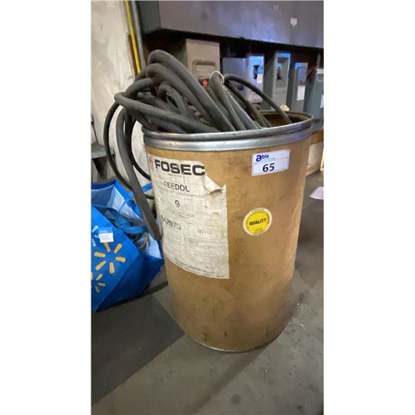 BARREL OF ASSORTED WELDING CABLES & GUNS