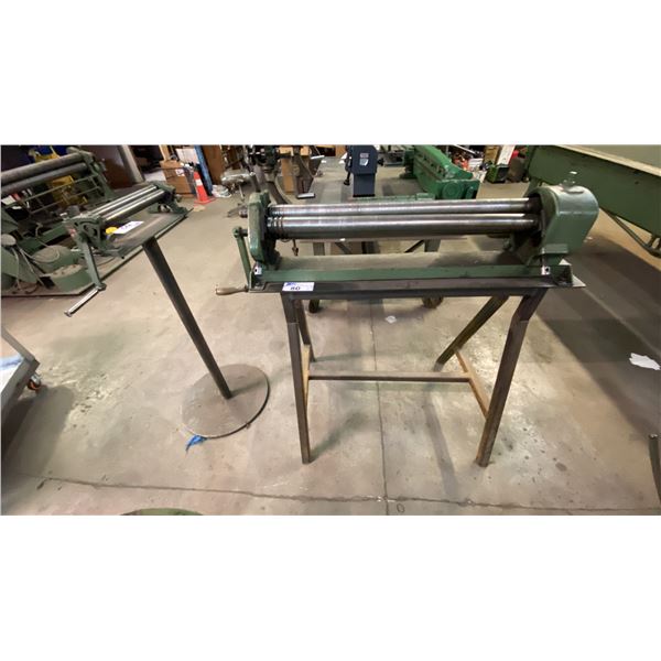 BROWN BOGGS TABLETOP MANUAL METAL BENDER ON METAL STAND & BERKROY SMALL MANUAL BENDER ON PEDESTAL