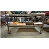Image 1 : METAL FRAMED 2 TIER WOOD TOP MOBILE SHOP TABLE WITH SHEET METAL COVER APPROX 60"L X 36"D X 34"H