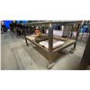 Image 3 : METAL FRAMED 2 TIER WOOD TOP MOBILE SHOP TABLE WITH SHEET METAL COVER APPROX 60"L X 36"D X 34"H