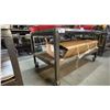 Image 2 : METAL FRAMED 2 TIER WOOD TOP MOBILE SHOP TABLE WITH SHEET METAL COVER APPROX 60"L X 36"D X 34"H