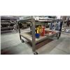 Image 2 : METAL FRAMED 2 TIER WOOD TOP MOBILE SHOP TABLE WITH SHEET METAL COVER APPROX 60"L X 36"D X 34"H