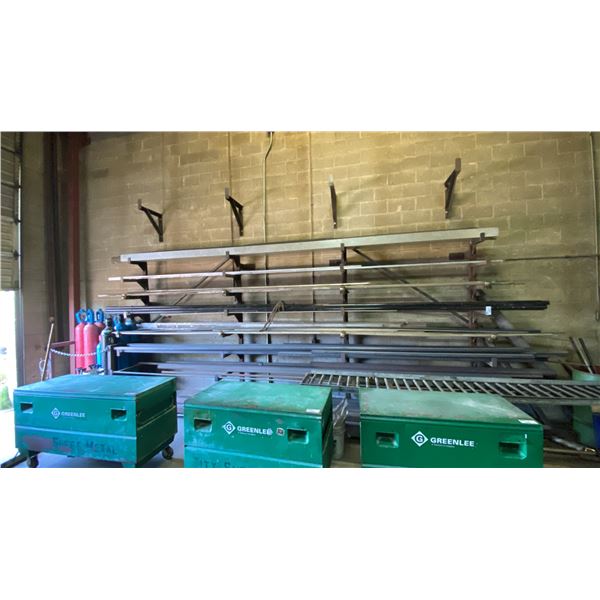 2 PC WELDED CANTILEVER RACK WITH ASSORTED METAL STOCK CONTENTS- ROUND BAR, ROUND TUBE, SQUARE TUBE