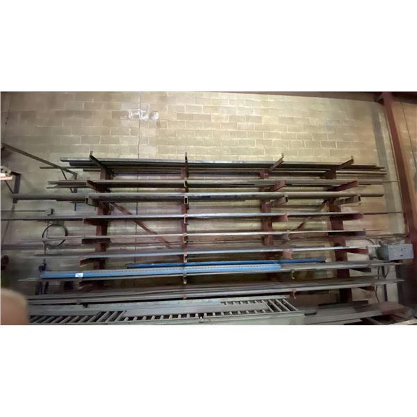2 PC WELDED CANTILEVER RACK WITH ASSORTED METAL STOCK CONTENTS- ROUND BAR, ROUND TUBE, SQUARE TUBE,