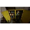 Image 2 : YELLOW METAL 2 DOOR FLAMMABLE SAFETY STORAGE CABINET WITH MOSTLY PAINT CONTENTS