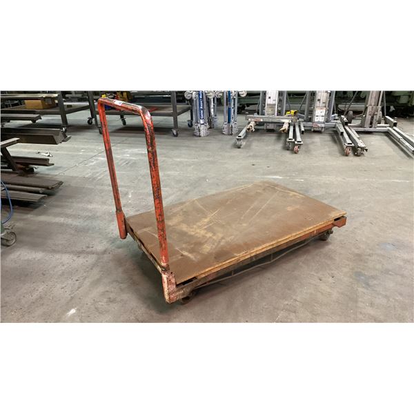 HEAVY DUTY METAL FRAME WOOD TOP MOBILE PLATFORM CART APPROX 4'L
