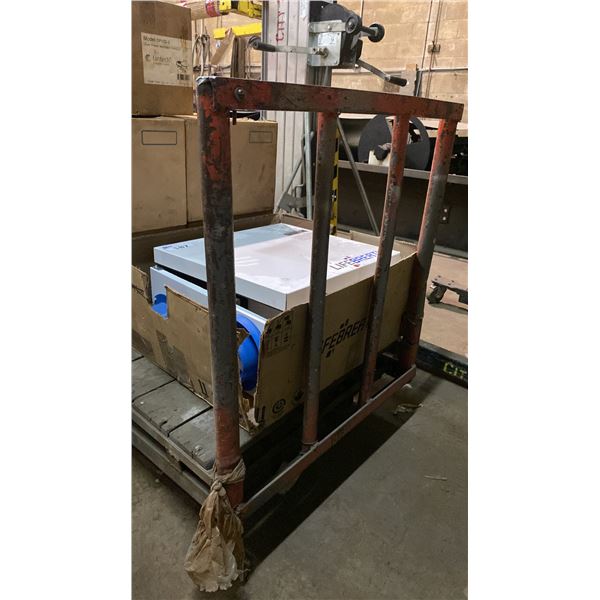 HEAVY DUTY METAL FRAME WOOD TOP MOBILE PLATFORM CART APPROX 4'L