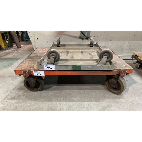 2 METAL FRAME WOOD TOP PLATFORM CARTS *NO HANDLES*