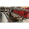 Image 2 : LARGE HEAVY DUTY METAL FRAME WOOD TOP MOBILE SHOP TABLE- MEASURES APPROX 10'L X 4'W' X 2'8"H