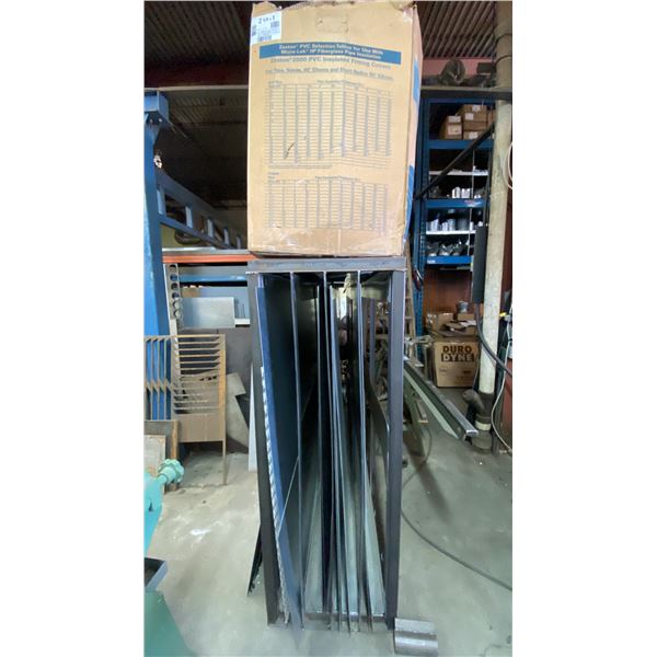 METAL WELDED TOGETHER SHEET METAL STORAGE RACK WITH APPROX 10 PCS OF 5' X 10' ASSORTED SHEET METAL