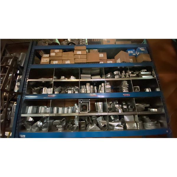 CONTENTS OF 4 PALLET RACKING SHELVES- ASSORTED SHEET METAL DUCT FITTINGS & COMPONENTS