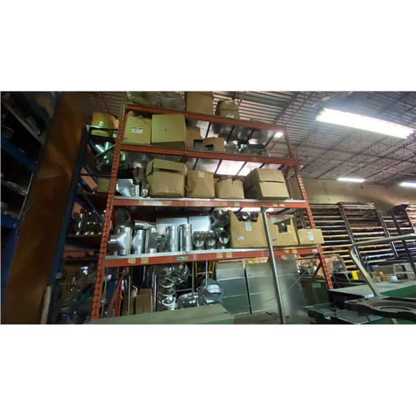 CONTENTS OF 5 PALLET RACKING SHELVES- ASSORTED SHEET METAL DUCT FITTINGS & COMPONENTS