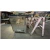 Image 1 : SHEET METAL 2 DOOR SLIDE LOCKING MOBILE STORAGE CABINET CART WITH 5 METAL FOLDING SAWHORSES