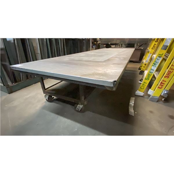 METAL LOW MOBILE SHOP TABLE APPROX 118"L X 40"D X 24"H