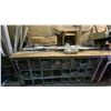 Image 4 : LARGE WORKSHOP TABLE WITH CONTENTS- JET COM-16 METAL CUT OFF SAW, CLEATS, PARTS & ASSORTED METAL