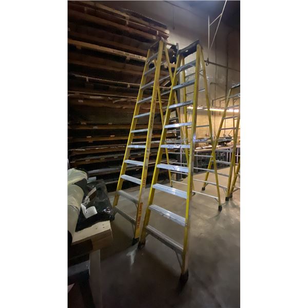 2 YELLOW FEATHERLITE FIBERGLASS LADDERS- 12', 10'