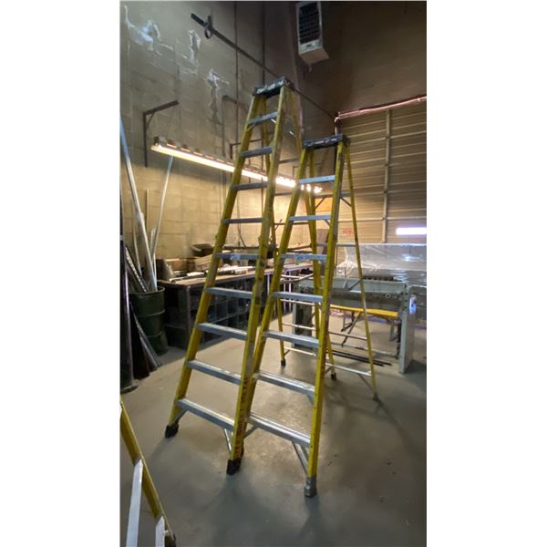 2 YELLOW FEATHERLITE FIBERGLASS LADDERS- 8', 10'