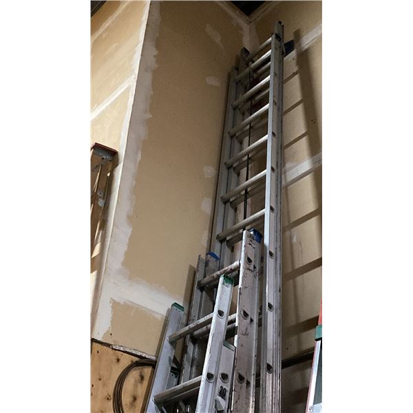 GROUP OF 3 LARGE ALUMINUM EXTENSION LADDERS- 40', 24' & 20'