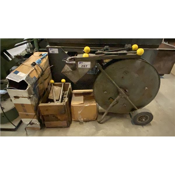 METAL BANDING/STRAPPING CART WITH TOOLING & EXTRA ROLL OF PLASTIC BANDING