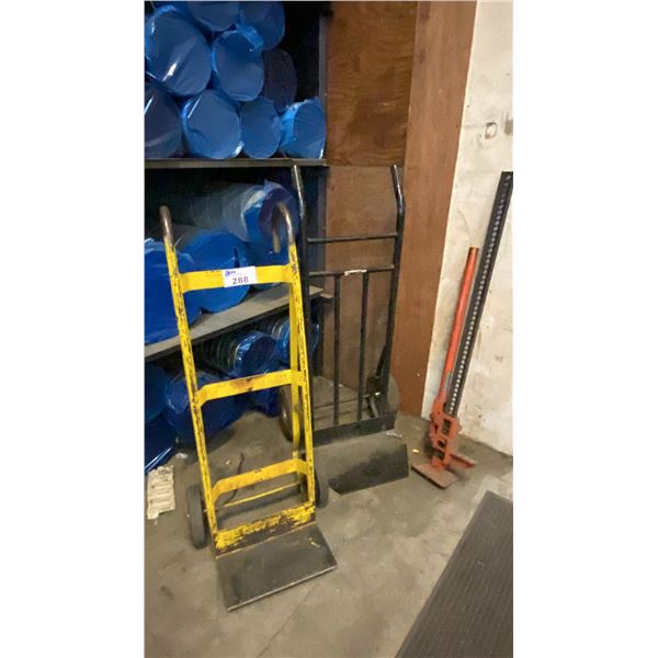 PAIR OF 2 WHEEL HAND TRUCKS & FARMERS JACK